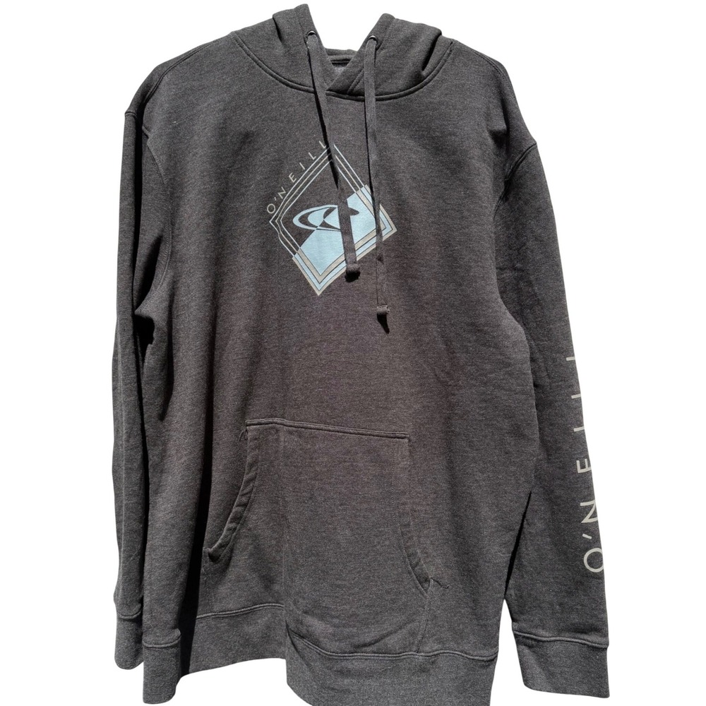 O'Neill Mens 2XL Gray Heather Graphic Logo Hoodie Standard Fit Sleeve Print